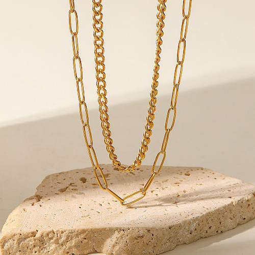 Mehrschichtige Halsketten im schlichten geometrischen Stil mit Edelstahlbeschichtung, 1 Stück