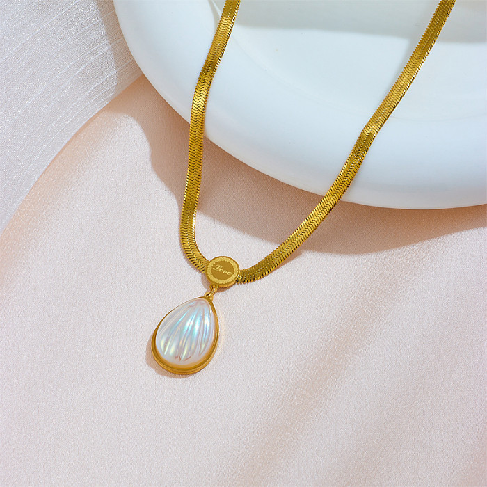 Retro Oval Stainless Steel Opal Pendant Necklace In Bulk