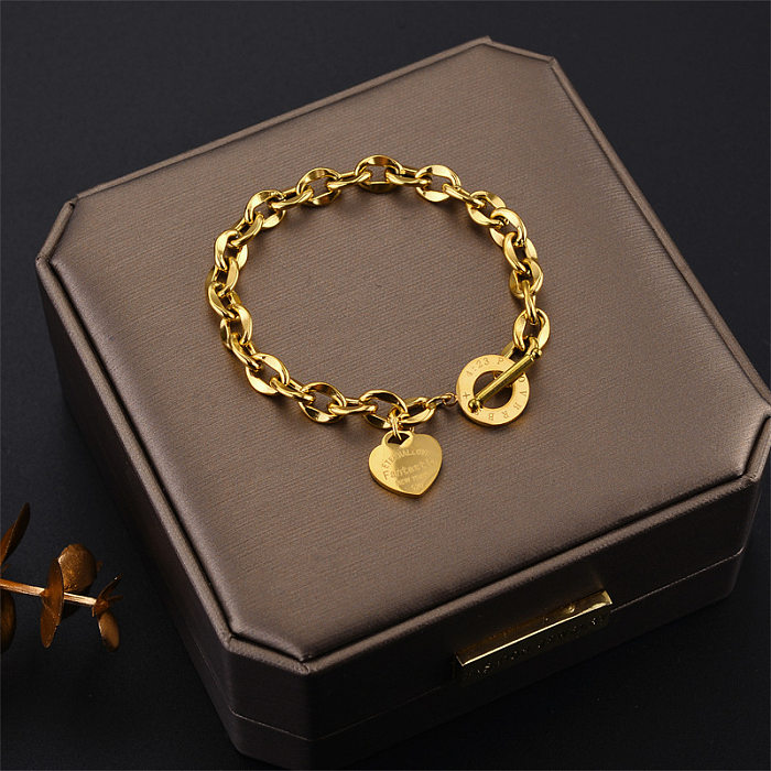 Modische herzförmige Armbänder aus Titanstahl mit eingelegtem Gold, 1 Stück