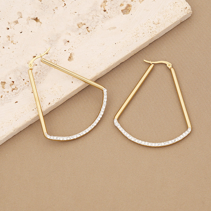 1 paire de boucles d'oreilles en acier inoxydable, Style Simple, Triangle, étoile, cœur, incrustation de diamants
