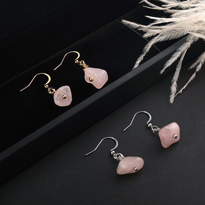 Boucles d'oreilles géométriques en acier inoxydable, Style Simple, placage en pierre naturelle, 1 paire