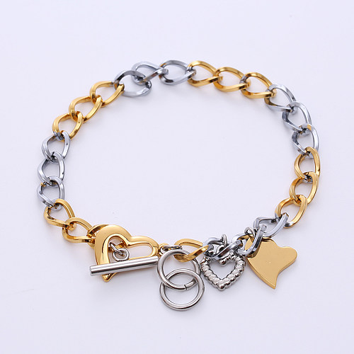 Fashion Heart Shape Stainless Steel Patchwork Bracelets