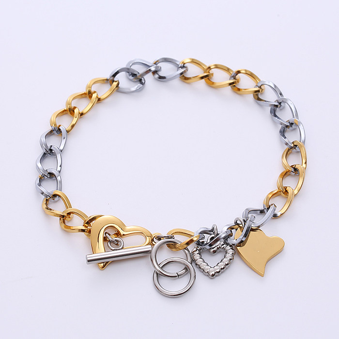 Bracelets patchwork en acier inoxydable en forme de coeur à la mode