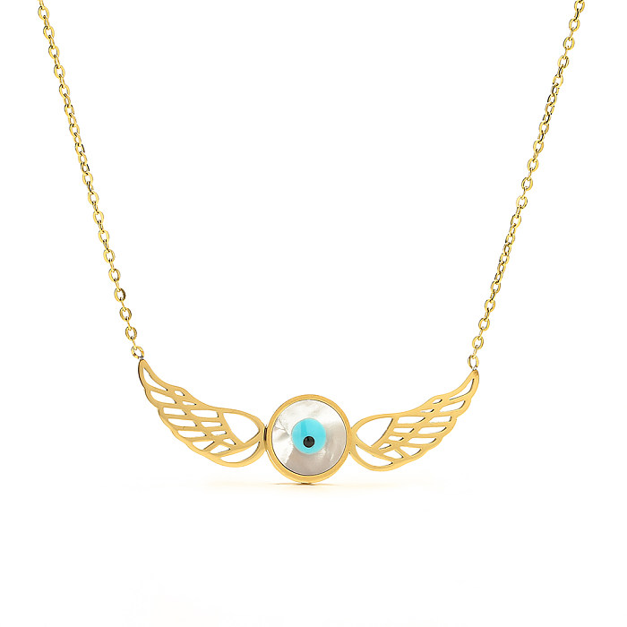 Collier avec pendentif en plaqué or 18 carats, ailes d'ange artistiques de Style moderne, œil du diable