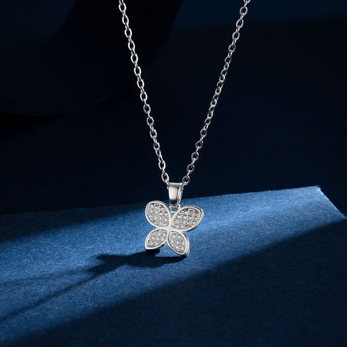 Elegant Water Droplets Flower Butterfly Stainless Steel  Stainless Steel Plating Inlay Zircon 18K Gold Plated Gold Plated Pendant Necklace