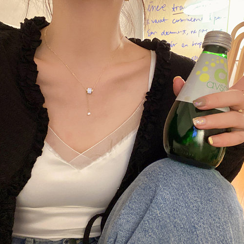 Fashion Geometric Stainless Steel Copper Plating Artificial Pearls Rhinestones Opal Necklace