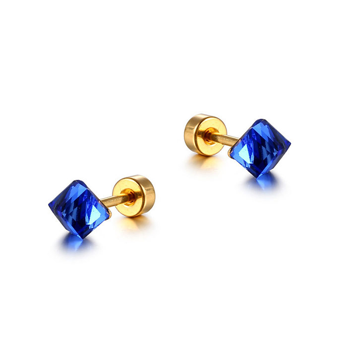 Simple Style Geometric Stainless Steel Plating Artificial Diamond Ear Studs 1 Piece