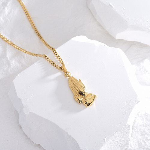 Hip-Hop Simple Style Hand Stainless Steel Polishing Plating 18K Gold Plated Pendant Necklace