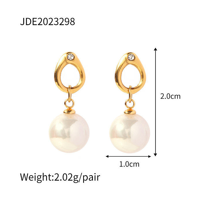 Modische geometrische Edelstahl-Inlay-künstliche Perlen-Zirkon-Ohrringe, 1 Paar