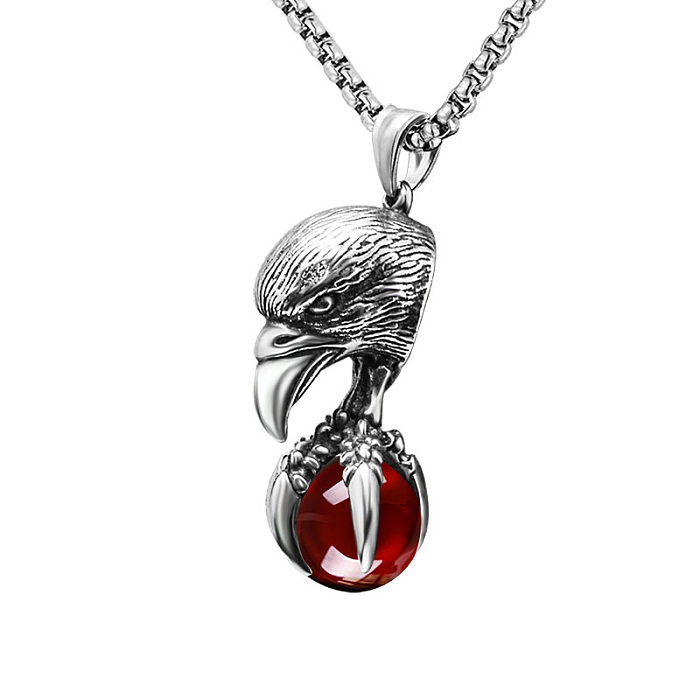 Fashion Personality Stainless Steel Retro Eagle Clip Bead Pendant Men's Necklace