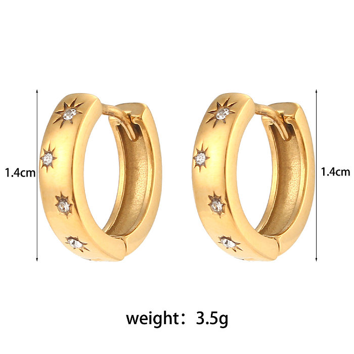Fashion Stainless Steel  Plated 18K Small Sun Zircon Thick Hoop Earrings