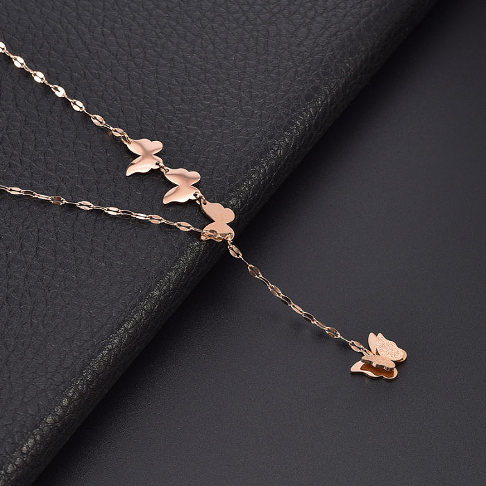 Sweet Simple Style Butterfly Stainless Steel Three-dimensional Pendant Necklace