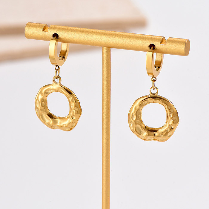 1 Pair Vintage Style Irregular Round Polishing Plating Stainless Steel  14K Gold Plated Drop Earrings