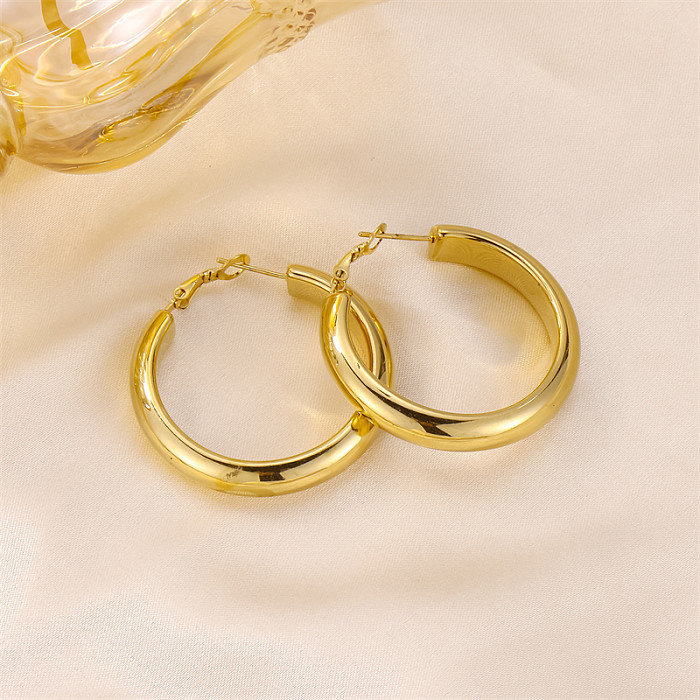 1 Piece Vintage Style Lady Simple Style Circle Plating Stainless Steel  18K Gold Plated Earrings