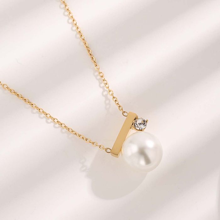 Elegant Sweet Crown Butterfly Stainless Steel Plating Inlay Resin Pearl Zircon Gold Plated Pendant Necklace