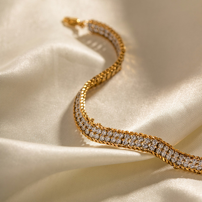 INS estilo coreano estilo geométrico chapeamento de aço inoxidável inlay zircão 18K pulseiras banhadas a ouro