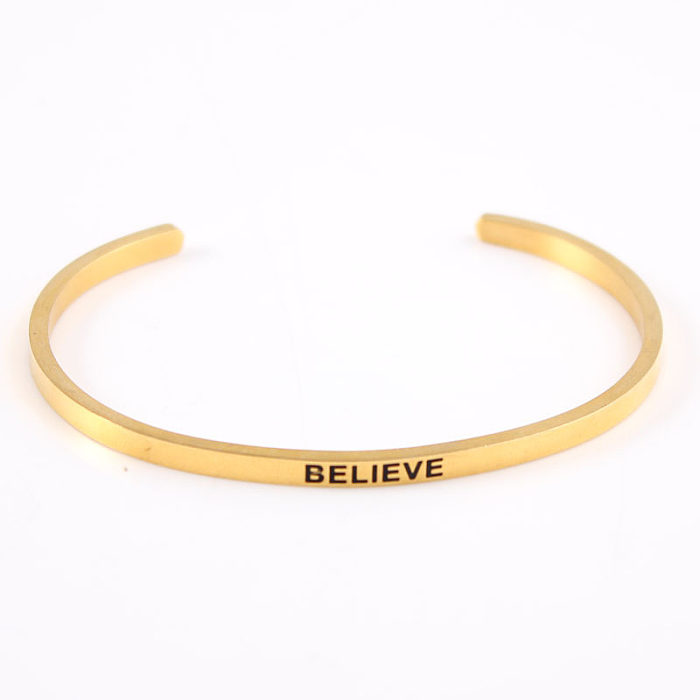 Casual Simple Style Letter Stainless Steel Cuff Bracelets