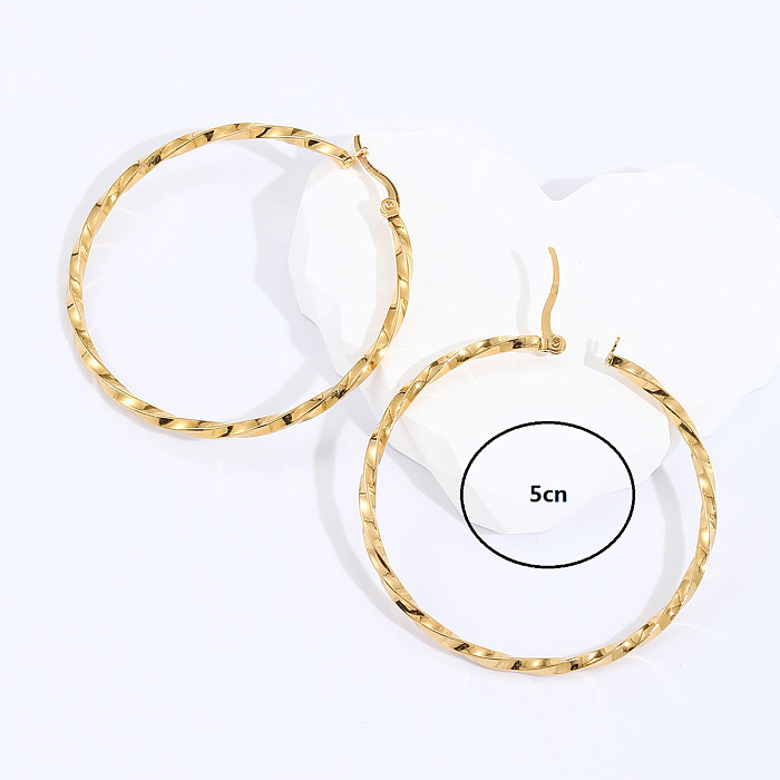 Fashion Round The Answer Stainless Steel  Hoop Earrings Gold Plated Stainless Steel  Earrings 1 Pair
