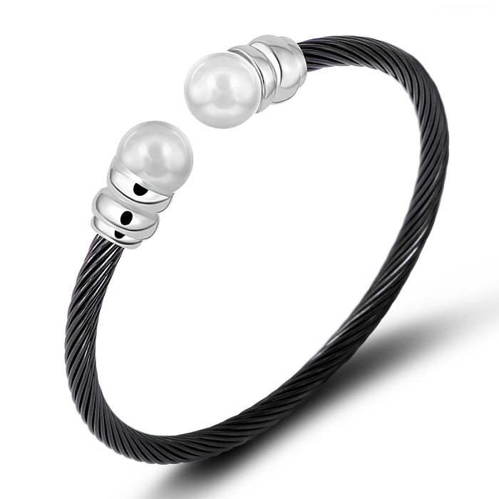 Simple Style Solid Color Stainless Steel Pearl Bangle In Bulk