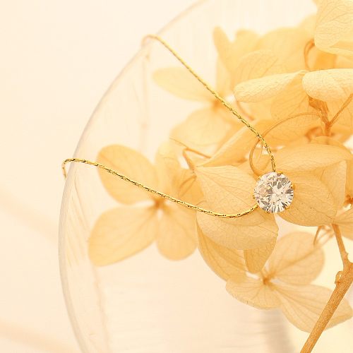 Ornamento de moda único diamante clavícula corrente zircão colar aço inoxidável 18K chapeamento de ouro