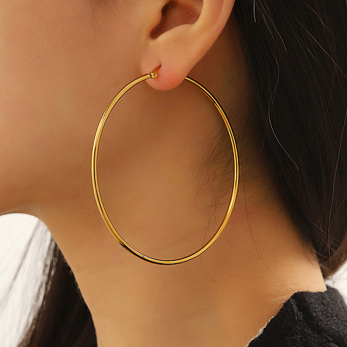 1 Paar übertriebene, schlichte Kreis-Ohrringe aus poliertem Edelstahl mit 18-Karat-Vergoldung