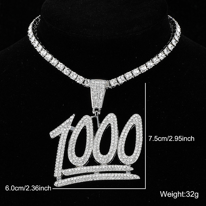 Collar con colgante de diamantes de imitación con incrustaciones de aleación de acero inoxidable con números exagerados elegantes