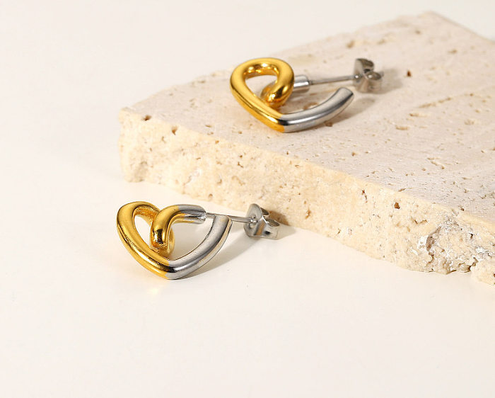 1 par de brincos de orelha banhados a ouro de aço inoxidável com revestimento em bloco colorido de estilo simples