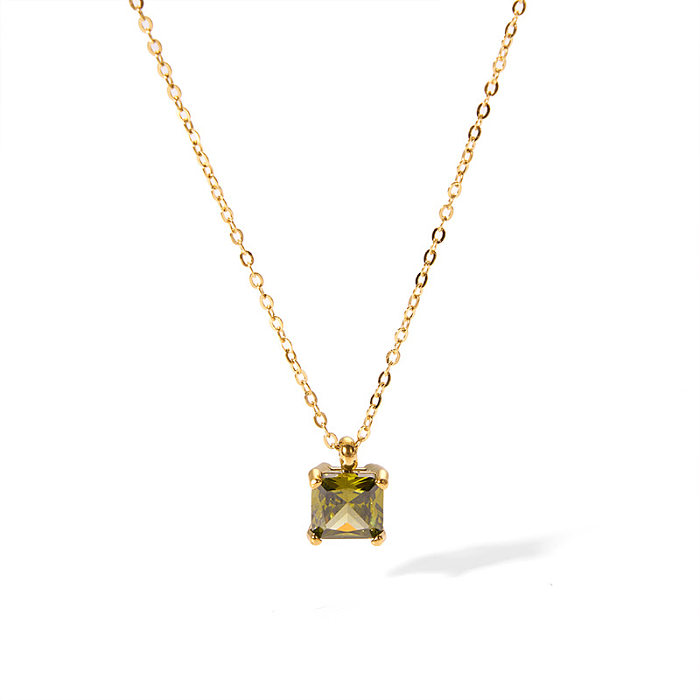 Preppy Style Square Stainless Steel  Plating Inlay Zircon 18K Gold Plated Pendant Necklace