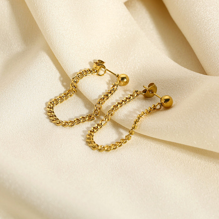 1 paire de boucles d'oreilles pendantes en acier inoxydable plaqué or 18 carats, style britannique, couleur unie