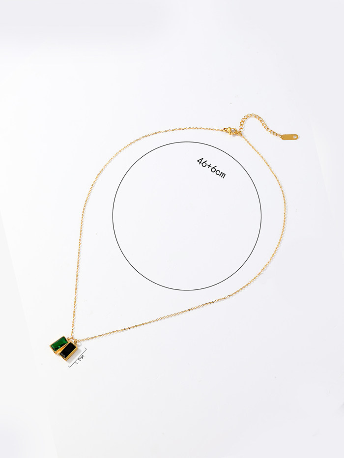 Elegant Rectangle Stainless Steel  Plating Inlay Zircon 18K Gold Plated Pendant Necklace Long Necklace