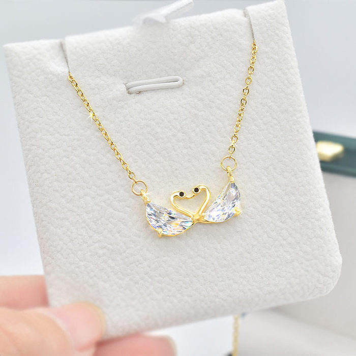 Simple Style Swan Stainless Steel Inlay Zircon Pendant Necklace