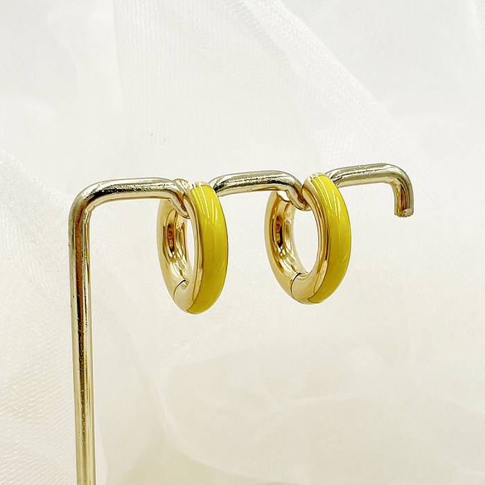 1 Pair Commute C Shape Polishing Enamel Plating Stainless Steel  18K Gold Plated Earrings