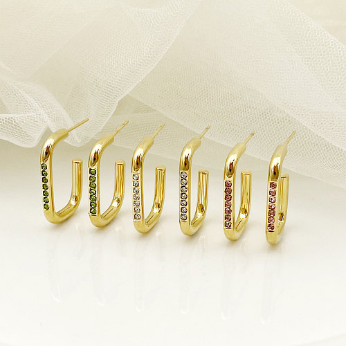 1 par de pendientes chapados en oro con diamantes de imitación de acero inoxidable con incrustaciones rectangulares de estilo francés informal