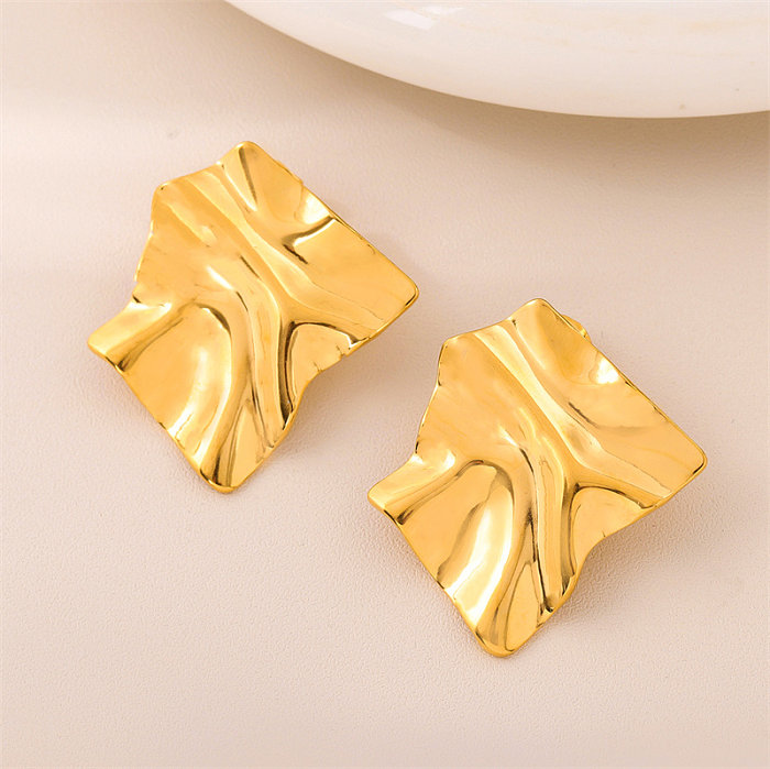 1 par de pinos de orelha banhados a ouro 18K, estilo retrô simples, quadrado irregular, aço inoxidável
