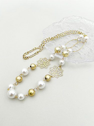 Casual Hip-Hop Rock Snowflake Stainless Steel  Pearl Plating Hollow Out Gold Plated Long Necklace