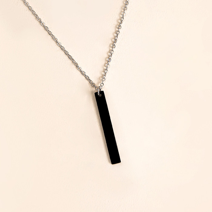Collier simple en acier inoxydable avec pendentif long bâton noir