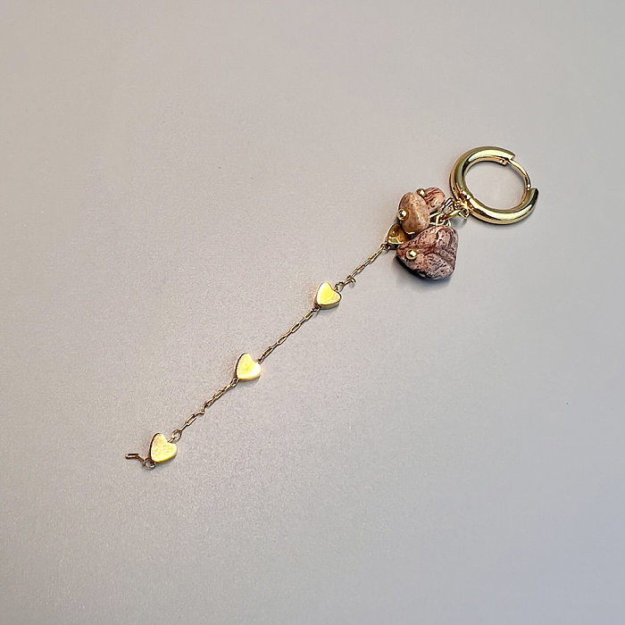 1 Piece Bohemian Tassel Heart Shape Stainless Steel  Natural Stone Drop Earrings