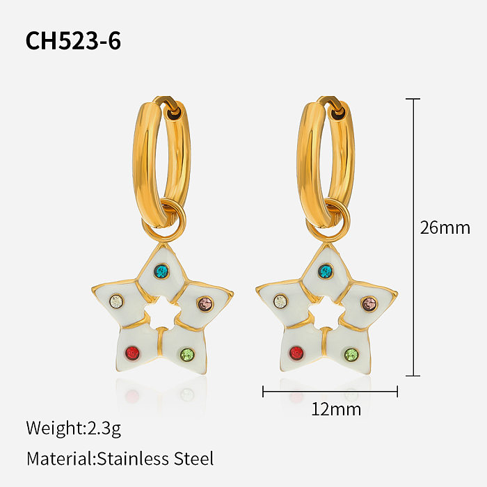 Boucles d'oreilles pendantes en acier inoxydable avec pierres précieuses artificielles, 1 paire, étoile mignonne