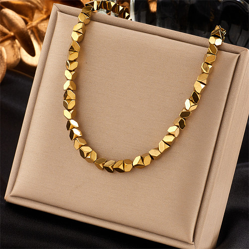 Punk Solid Color Stainless Steel Beaded Plating 18K Gold Plated Necklace