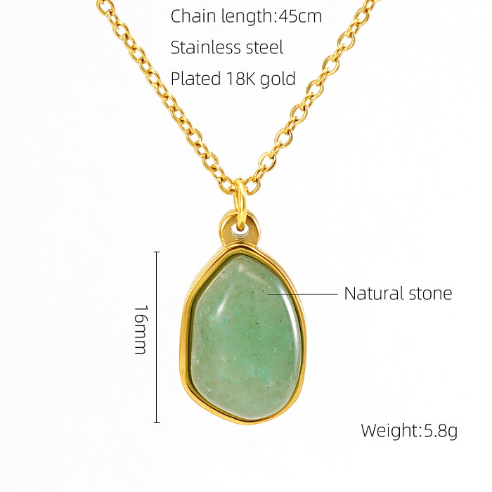 Elegante collar con colgante chapado en oro de 18 quilates con incrustaciones de piedra natural ovalada de acero inoxidable