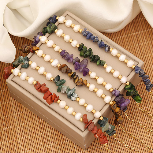 Bracelets de perles en pierre naturelle, Style INS, en acier inoxydable irrégulier, Imitation de perles