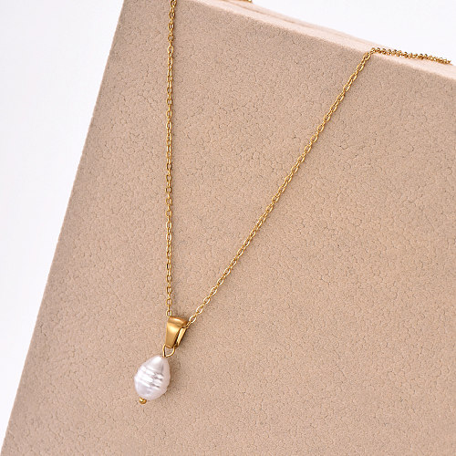Casual Simple Style Geometric Stainless Steel  Artificial Pearl Plating 14K Gold Plated Pendant Necklace