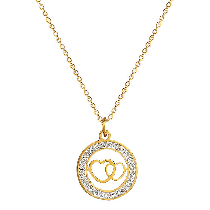 Basic Sweet Classic Style Heart Shape Stainless Steel  Plating Inlay Zircon Gold Plated Pendant Necklace