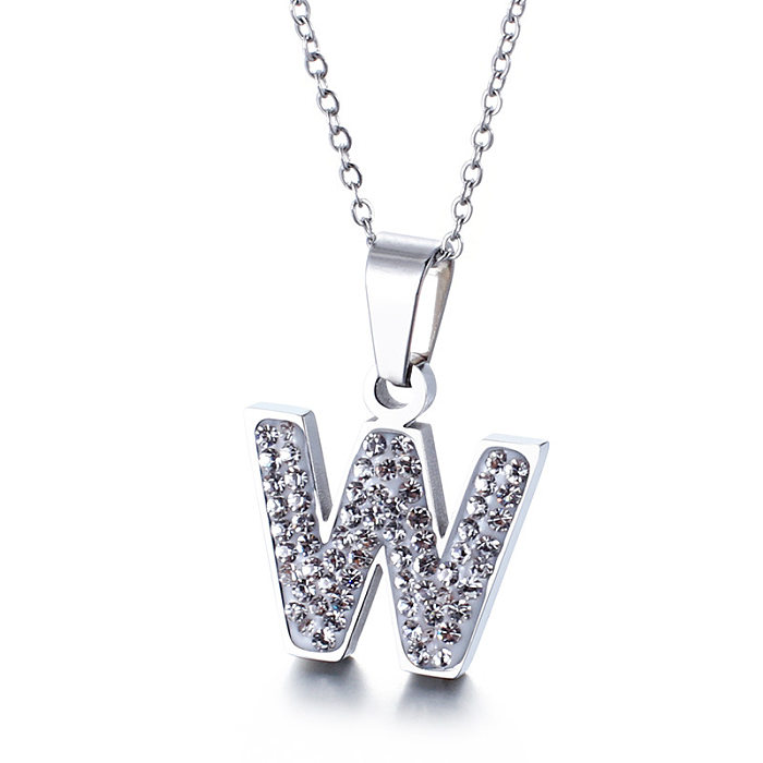 Neue Voller Diamanten Weibliche Halskette 26 Englisch Buchstaben Edelstahl Halskette Großhandel