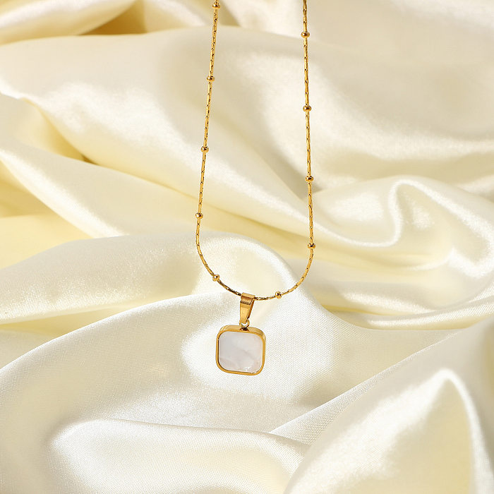 Simple Gold-plated Stainless Steel  Square Heart White Shell Pendant Necklace Wholesale jewelry