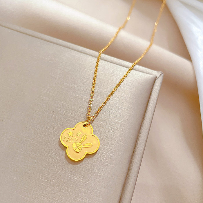 Cartoon Style Rabbit Stainless Steel Plating Pendant Necklace