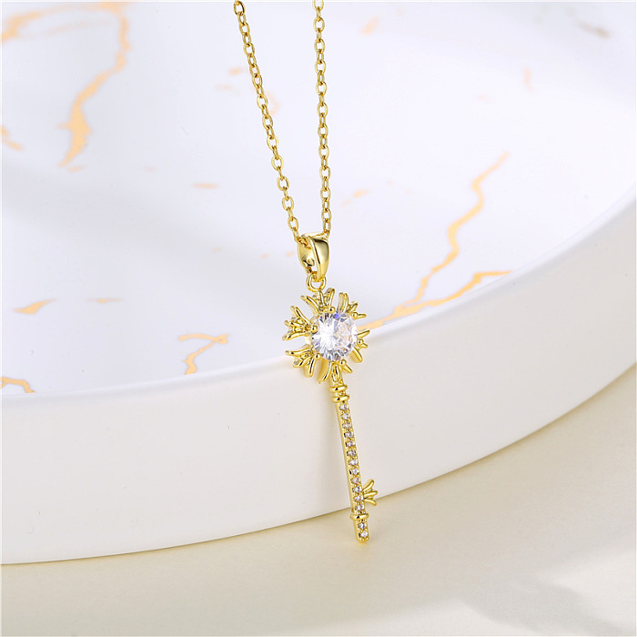 Wholesale Korean Style Heart Shape Eye Flower Stainless Steel  Stainless Steel 18K Gold Plated Gold Plated Zircon Pendant Necklace