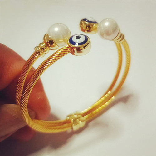 Bracelet de perles en acier inoxydable, Style Simple rétro, incrustation de cuivre et d'émail