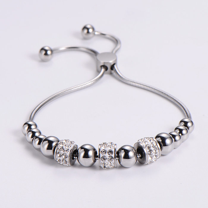 Bracelet de perles de taille réglable en diamant en acier inoxydable à la mode