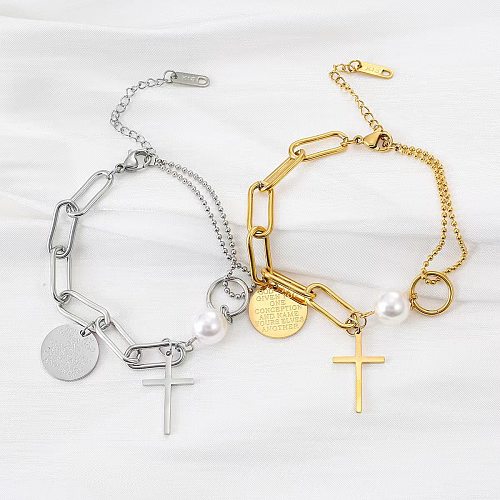 Bracelets de placage en acier inoxydable avec croix de streetwear pour femme élégante